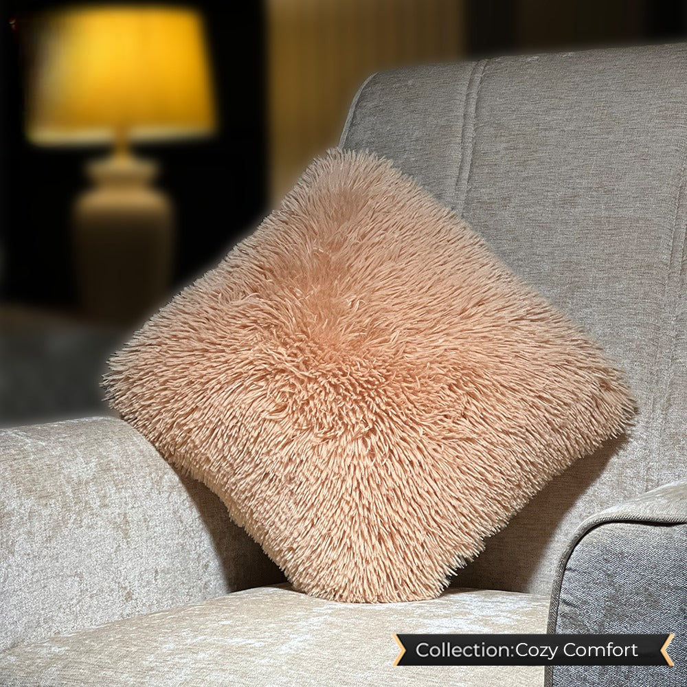 Soft plush beige cushion, perfect for cozy and stylish home decor.