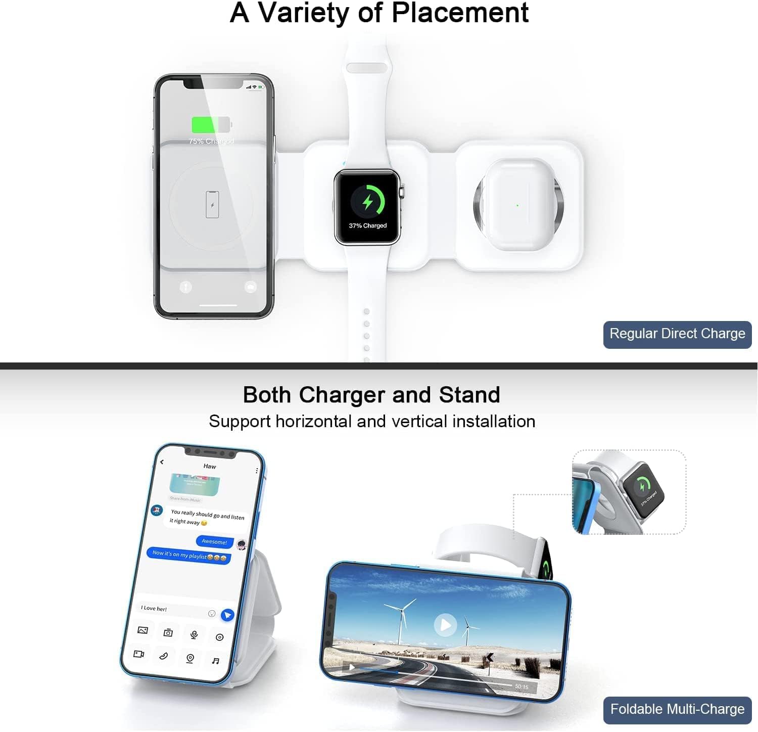 3-in-1 Wireless Charging Pad for Phone, Apple Watch, and AirPods – Fast Charging &amp; Foldable Stand