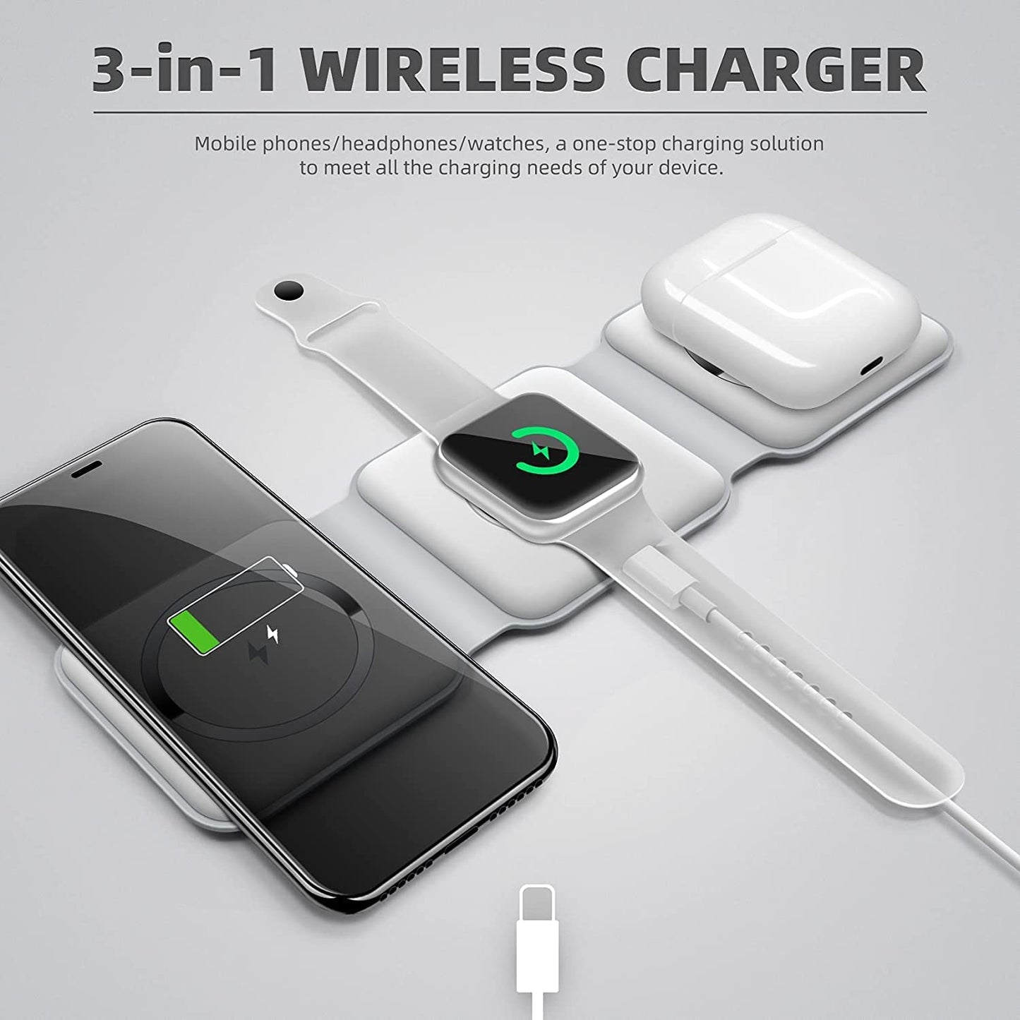 3-in-1 Wireless Charging Pad for Phone, Apple Watch, and AirPods – Fast Charging &amp; Foldable Stand