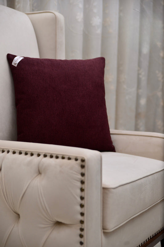 Burgundy Bliss Cushion & Cushion Cover with rich burgundy jute fabric, 18x18 inches, blending elegance and natural allure