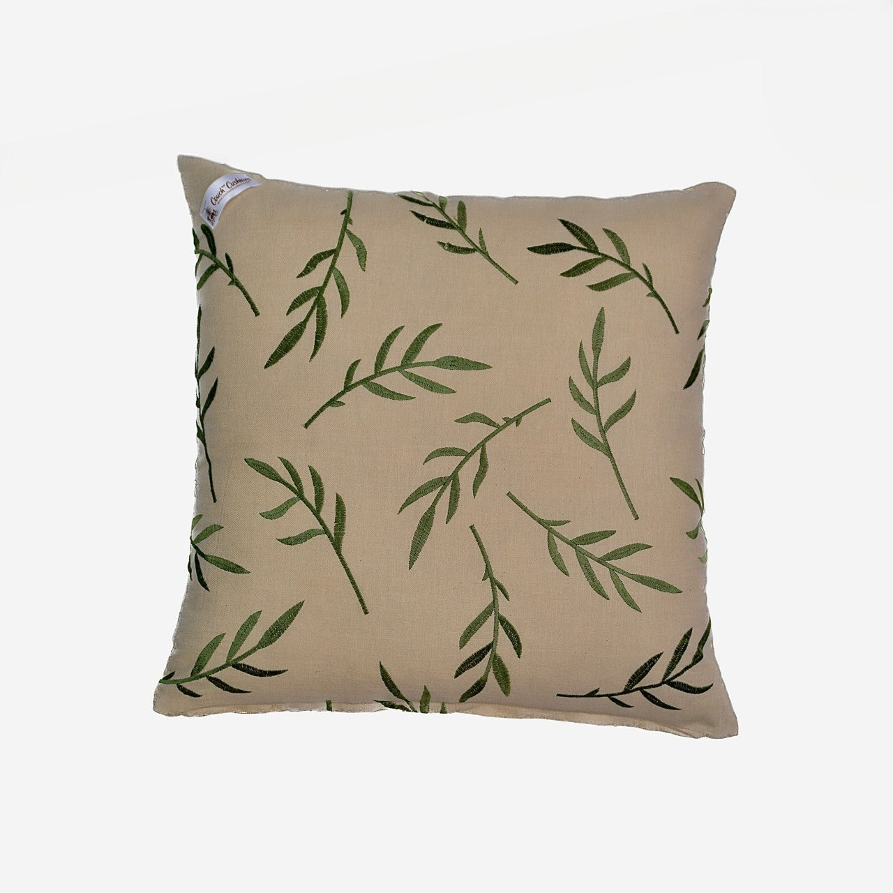 Golden Leaf Velvet Cushion & Cushion Cover with bright green leaf designs on a gold velvet base, 18x18 inches, luxurious home decor