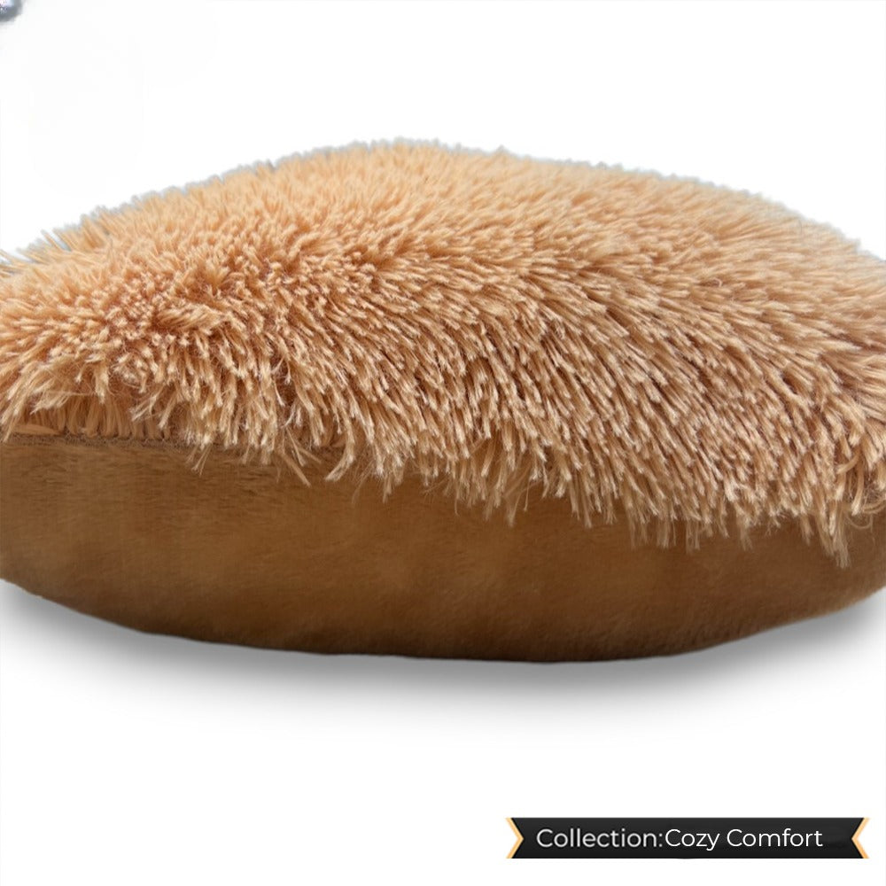 Soft plush beige cushion, perfect for cozy and stylish home decor.